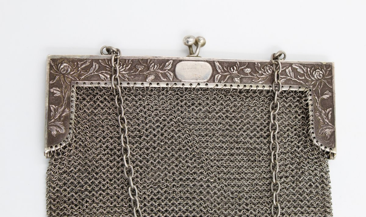 Bourse Sac Aumoniere En Argent Chine Indochine Decor De Dragons-photo-4