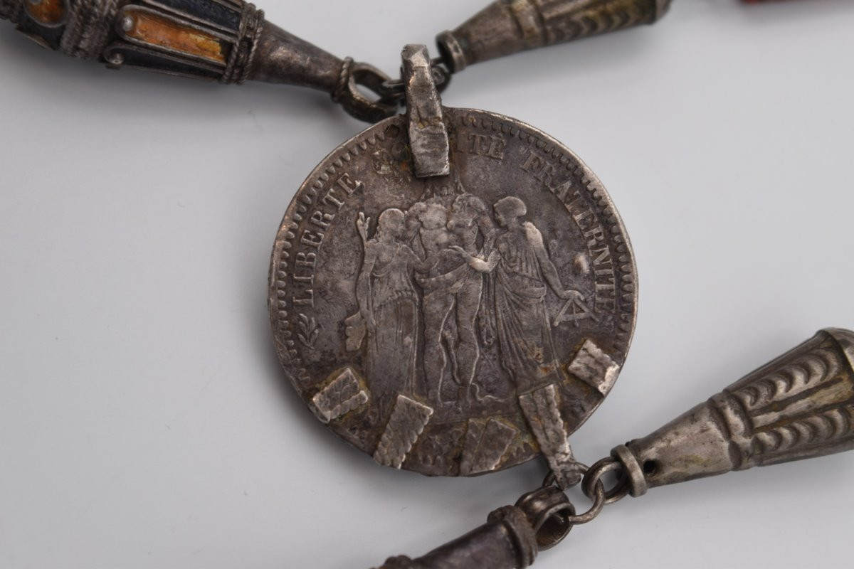 Antique Silver Coral Enamel Necklace North Africa Kabyle Berber Tiznit-photo-4
