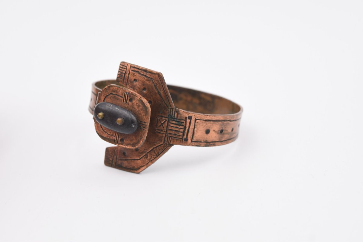 Vintage Modernist Brutalist 70's Copper And Pebble Bracelet-photo-4