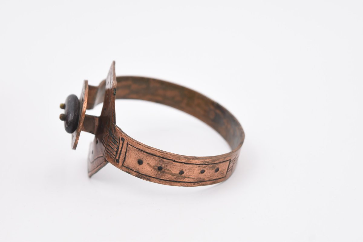 Vintage Modernist Brutalist 70's Copper And Pebble Bracelet-photo-1