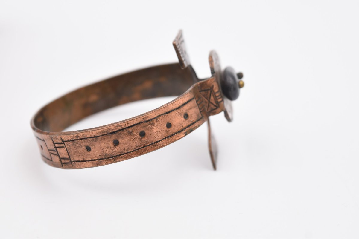 Vintage Modernist Brutalist 70's Copper And Pebble Bracelet-photo-3