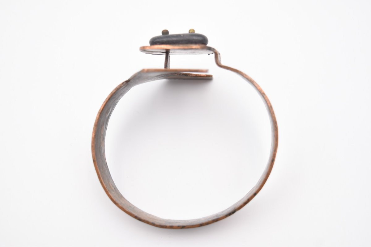 Vintage Modernist Brutalist 70's Copper And Pebble Bracelet-photo-4