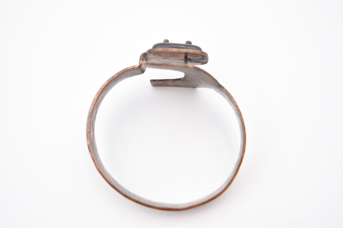 Vintage Modernist Brutalist 70's Copper And Pebble Bracelet-photo-5