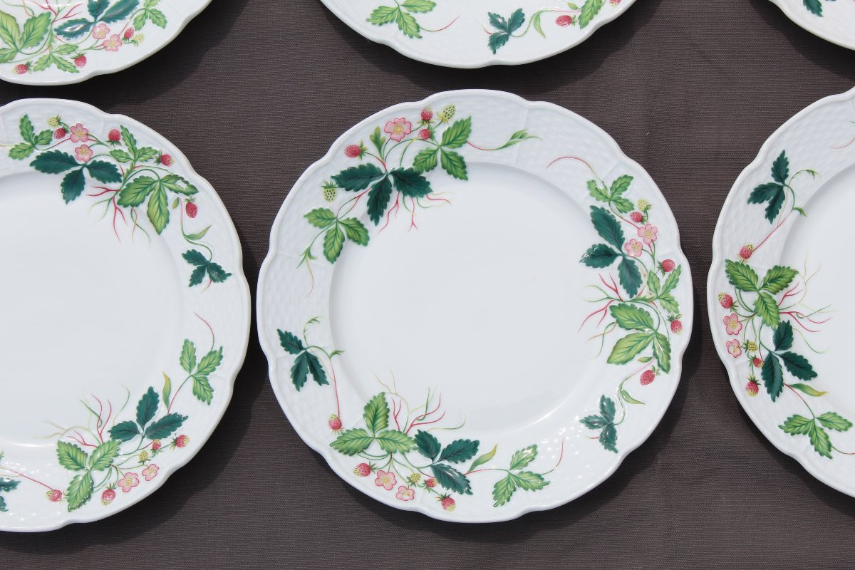 6 Limoges Porcelain Plates From Maison Raynaud From The George Sand "strawberries" Service-photo-2