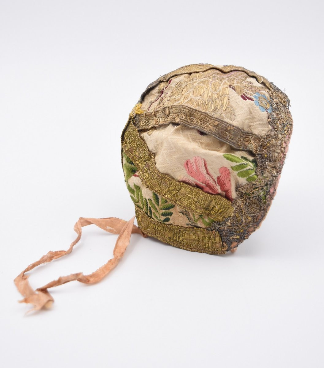Bonnet Béguin d'Enfant Garçonnet Fin Du XVIIIème Siècle Alsace Soie Brochée -photo-2