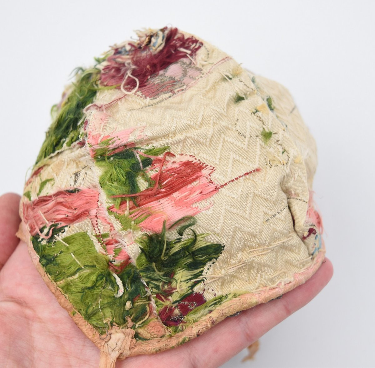 Bonnet Béguin d'Enfant Garçonnet Fin Du XVIIIème Siècle Alsace Soie Brochée -photo-4