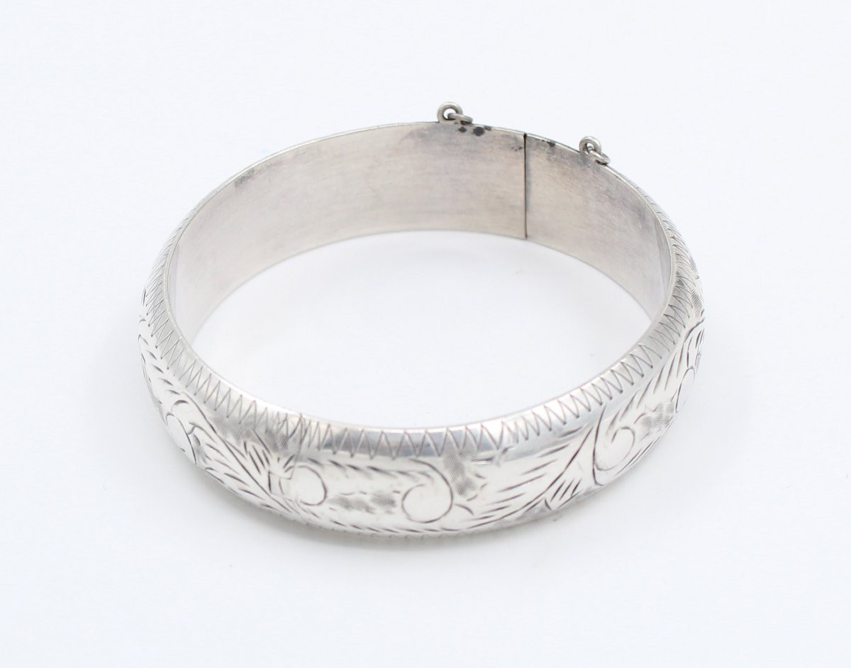 BRACELET JONC EN ARGENT MASSIF 925 DECOR FLORAL-photo-2