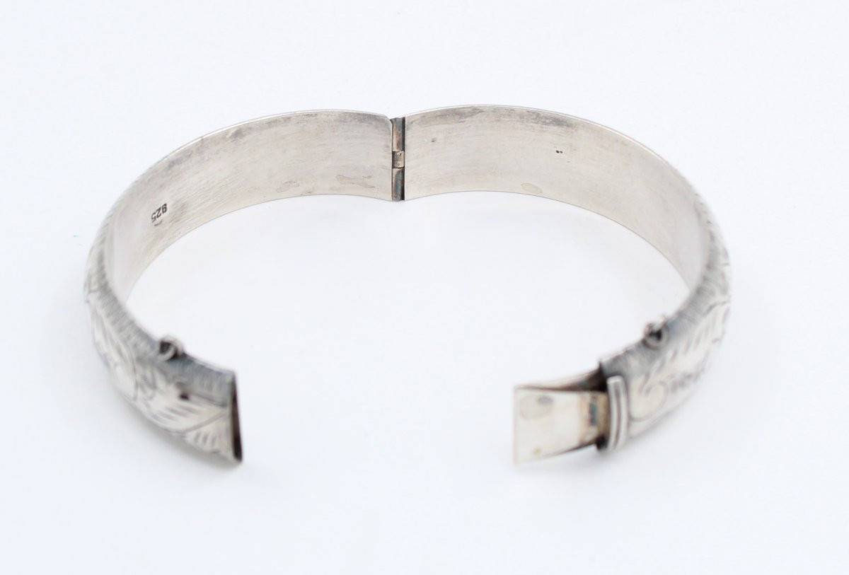 BRACELET JONC EN ARGENT MASSIF 925 DECOR FLORAL-photo-4