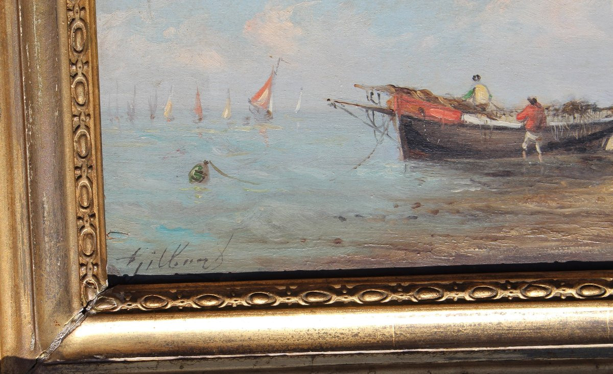 HSP PAIRE DE MARINES signé Pierre-Julien Gilbert 19 ème " barques et pêcheurs "-photo-2