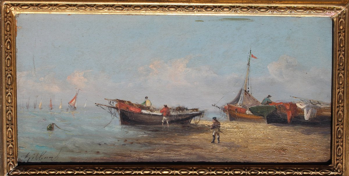 HSP PAIRE DE MARINES signé Pierre-Julien Gilbert 19 ème " barques et pêcheurs "-photo-3