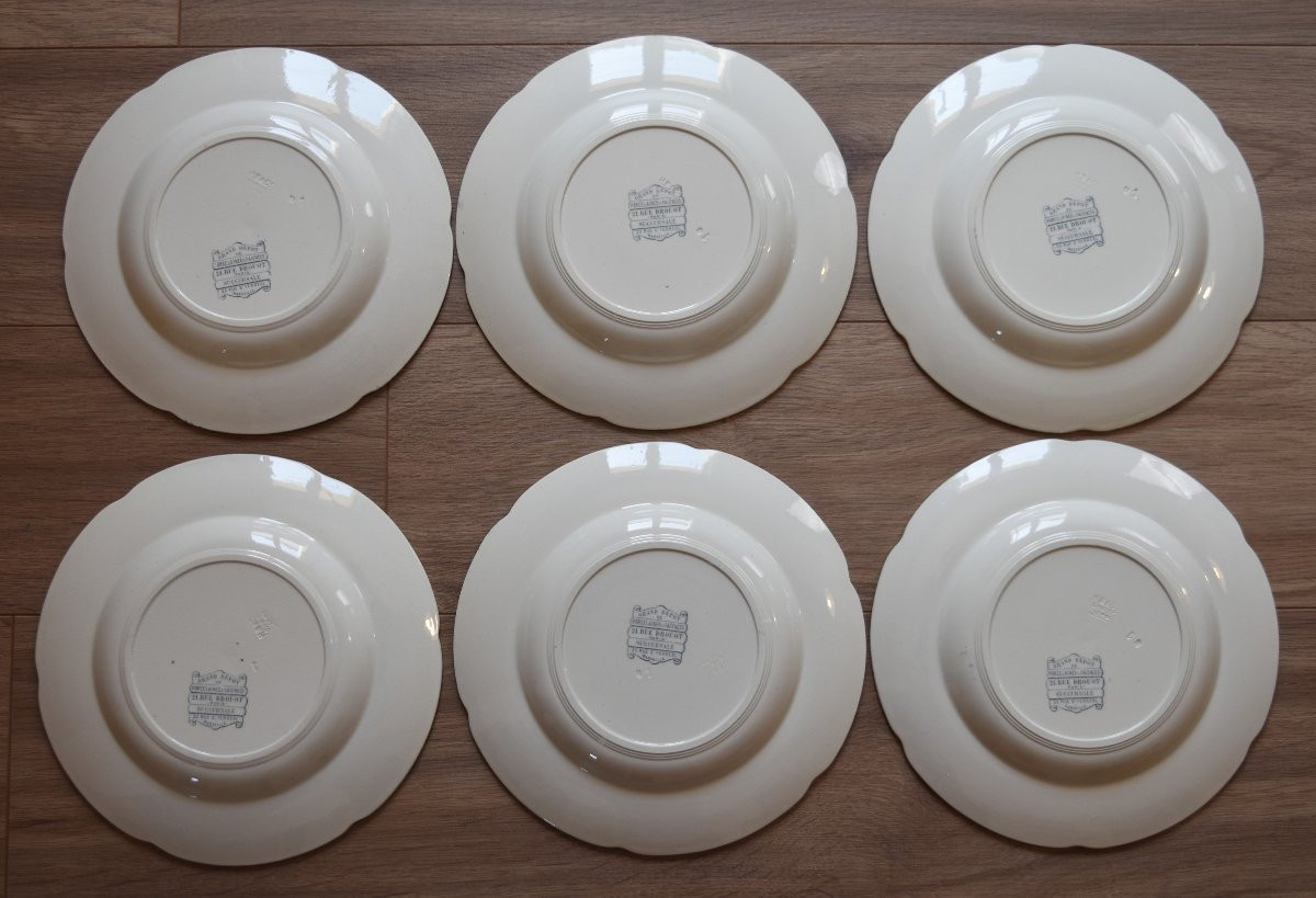 6 assiettes creuses en faïence terre de fer Choisy Grand Dépôt décor Japonisant-photo-3