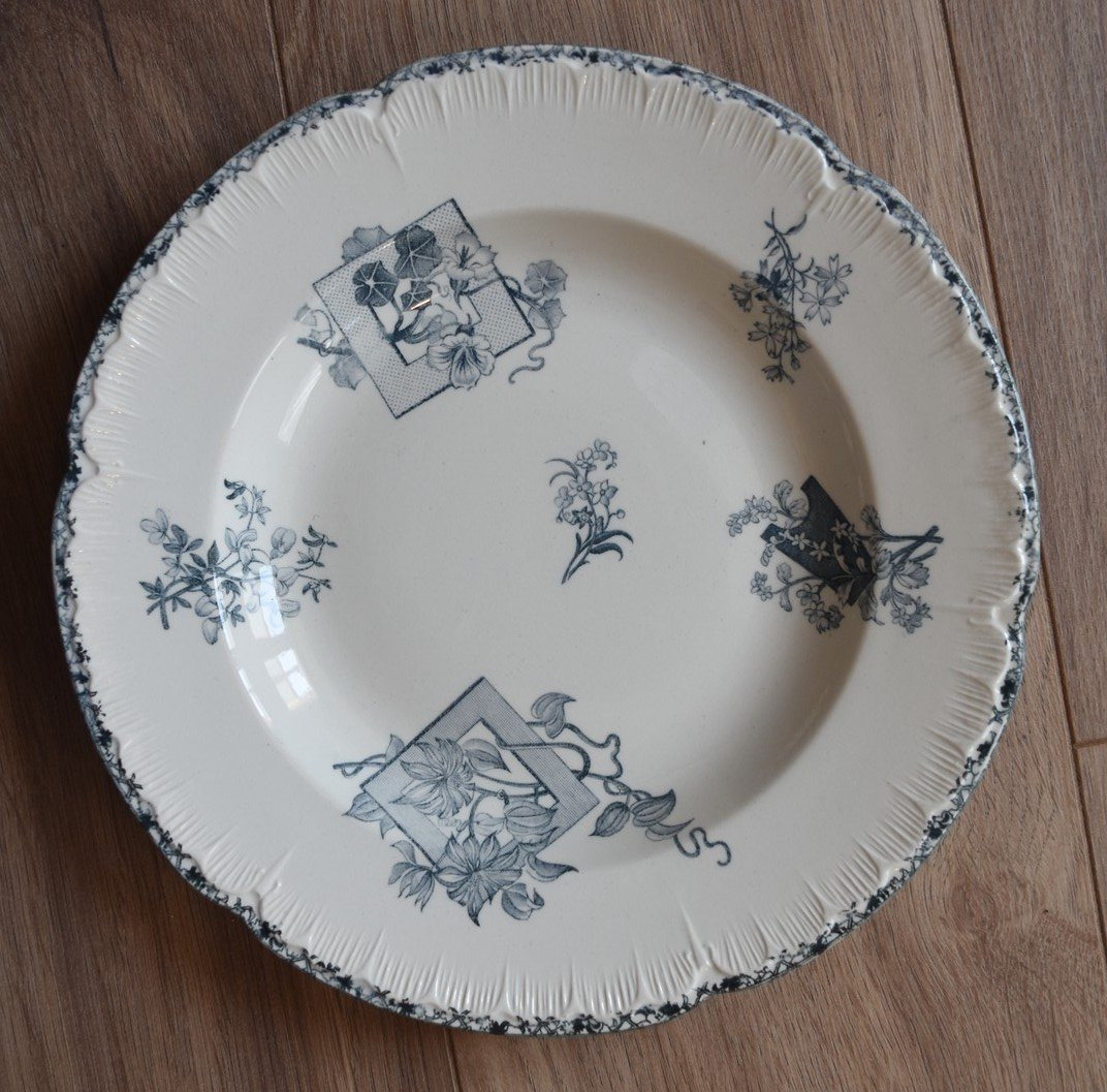 6 assiettes creuses en faïence terre de fer Choisy Grand Dépôt décor Japonisant-photo-3