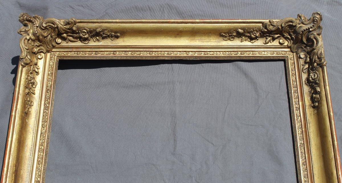 Large Antique Frame In Carved Gilded Wood Antique Frame 19th Century-photo-2