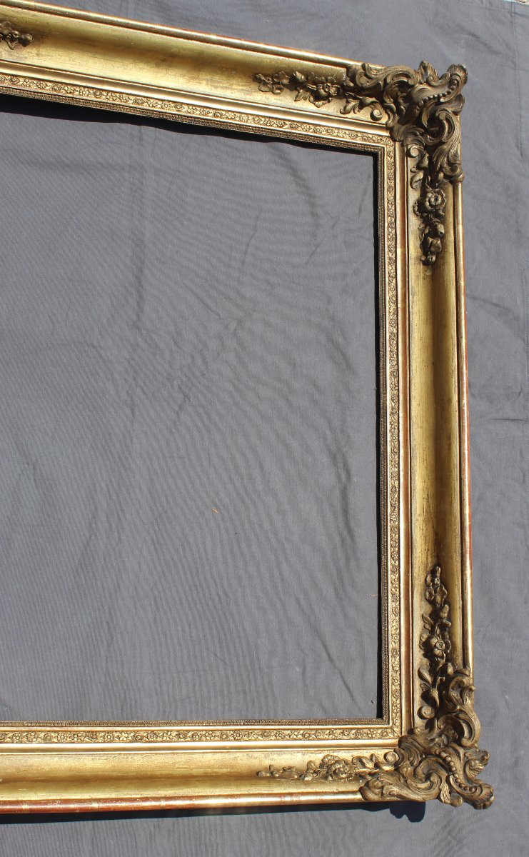 Large Antique Frame In Carved Gilded Wood Antique Frame 19th Century-photo-1