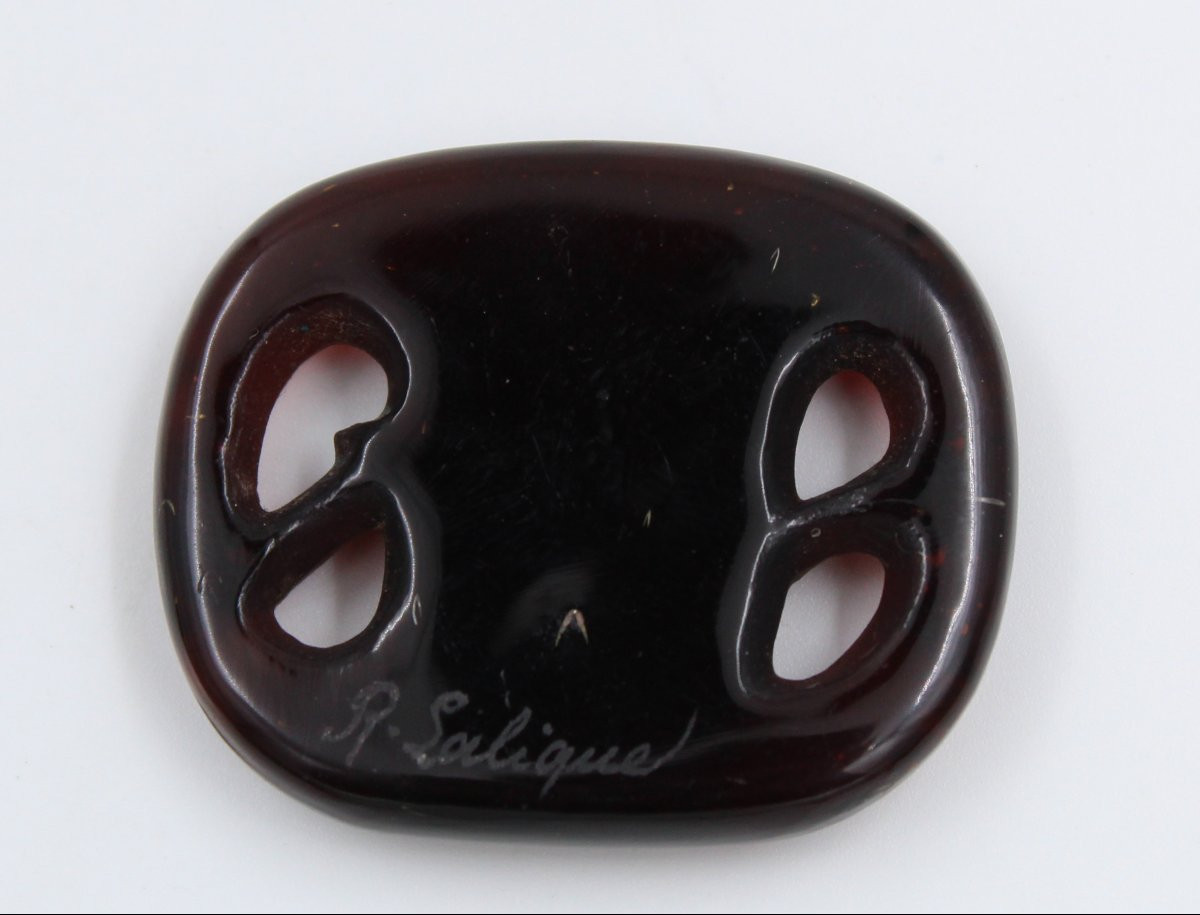 "serpents" Pendant Signed R Lalique In Brown Glass-photo-2
