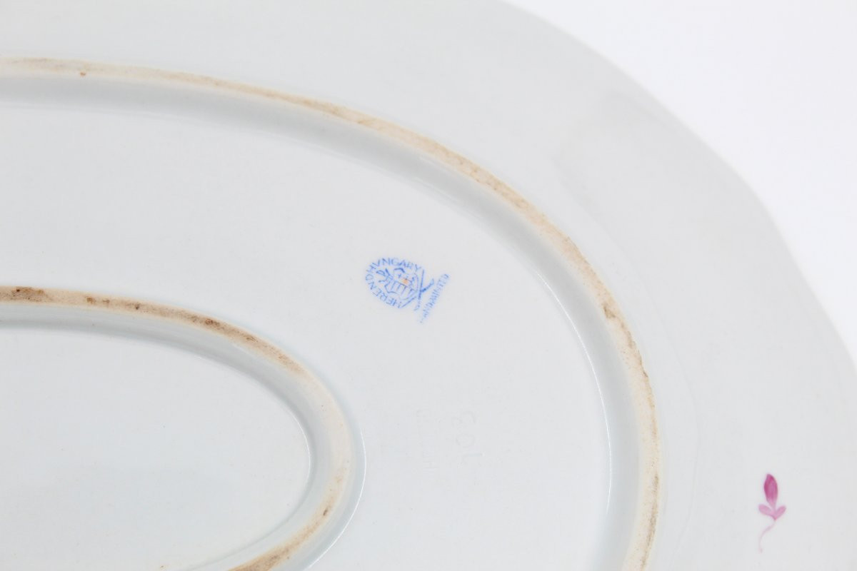 PLAT EN PORCELAINE " BOUQUET DE FRAMBOISES " HEREND HUNGARY-photo-4