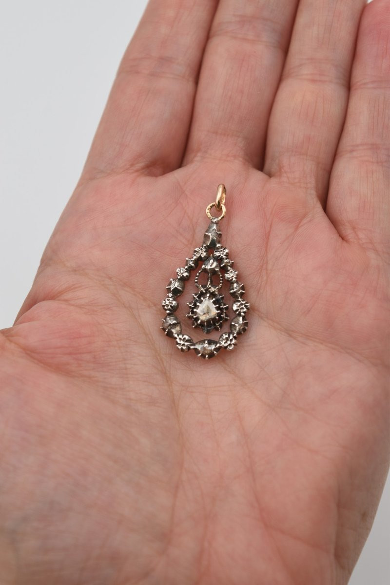 Ancien pendentif or argent et diamant taille rose, début du XIXème siècle-photo-3