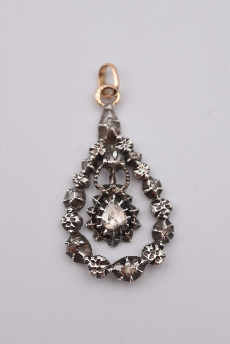 Ancien pendentif or argent et diamant taille rose, début du XIXème siècle-photo-1