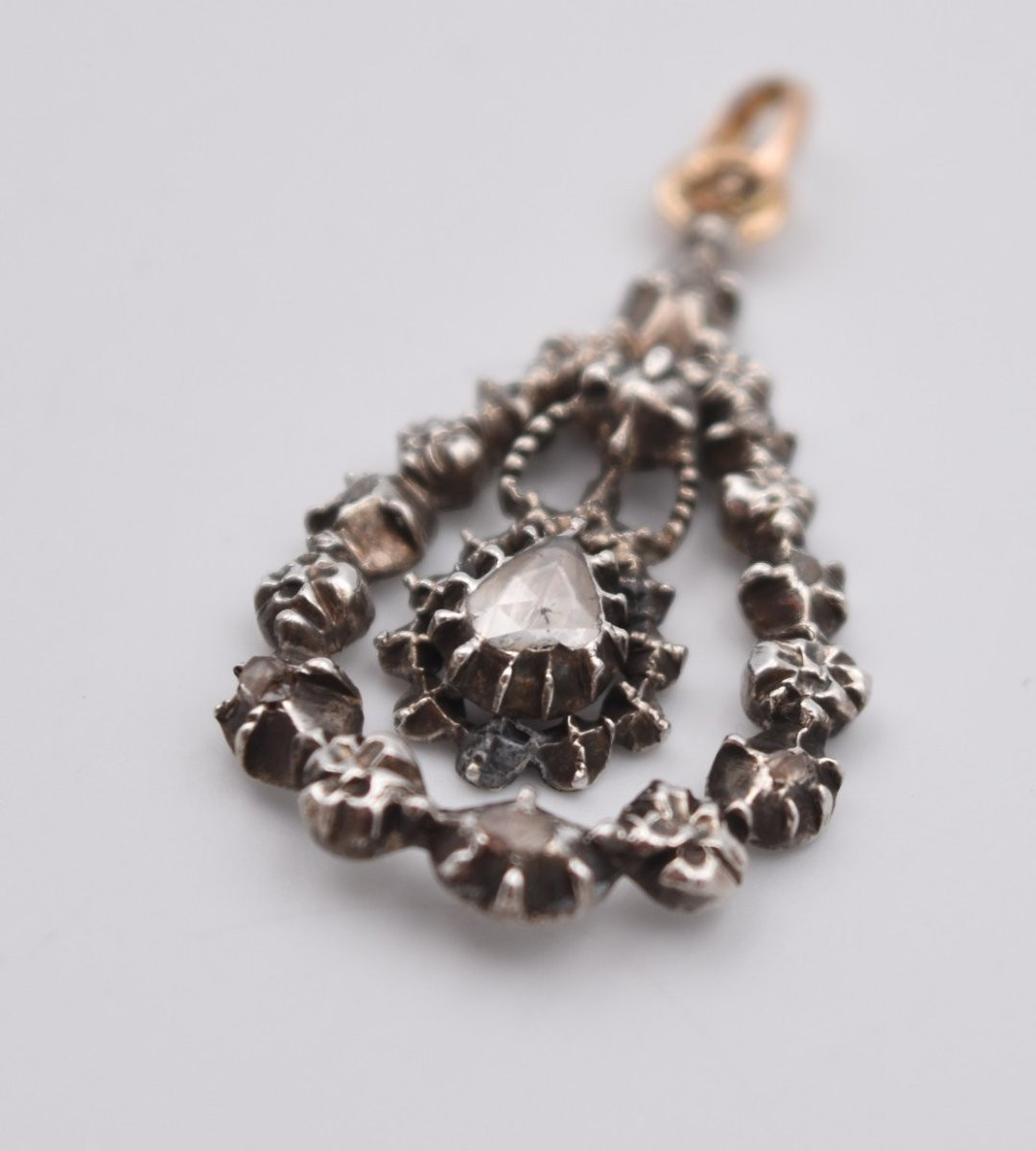 Ancien pendentif or argent et diamant taille rose, début du XIXème siècle-photo-2
