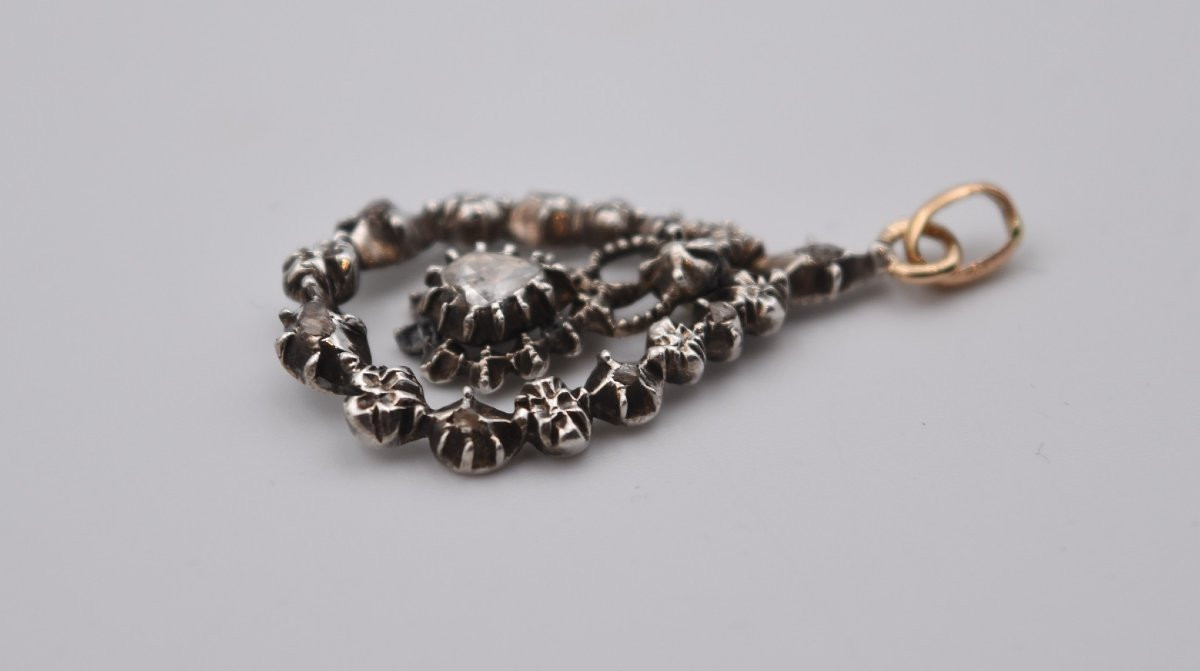 Ancien pendentif or argent et diamant taille rose, début du XIXème siècle-photo-4