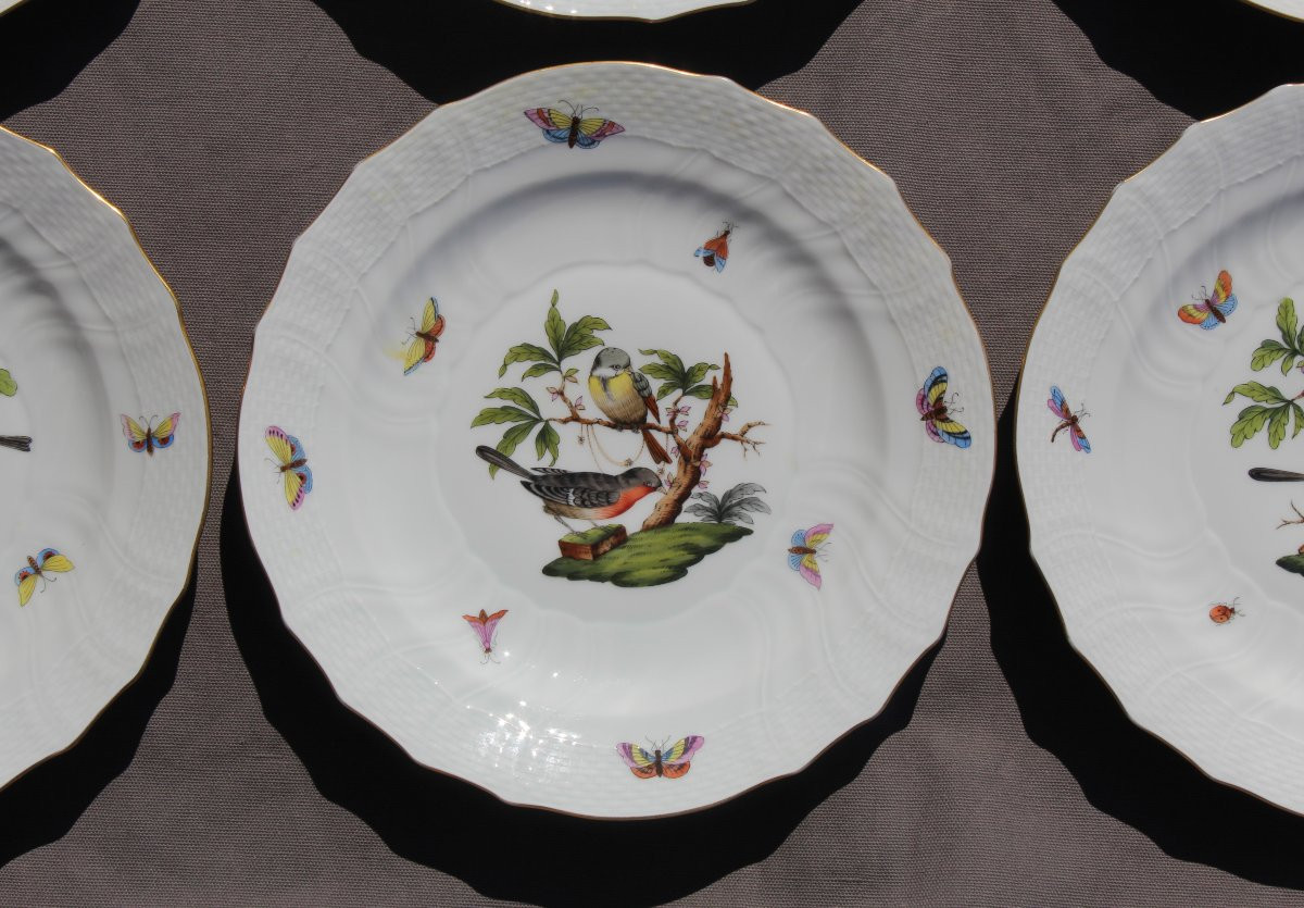 Herend Rothschild 6 Porcelain Dessert Plates 22.5 Cm-photo-2
