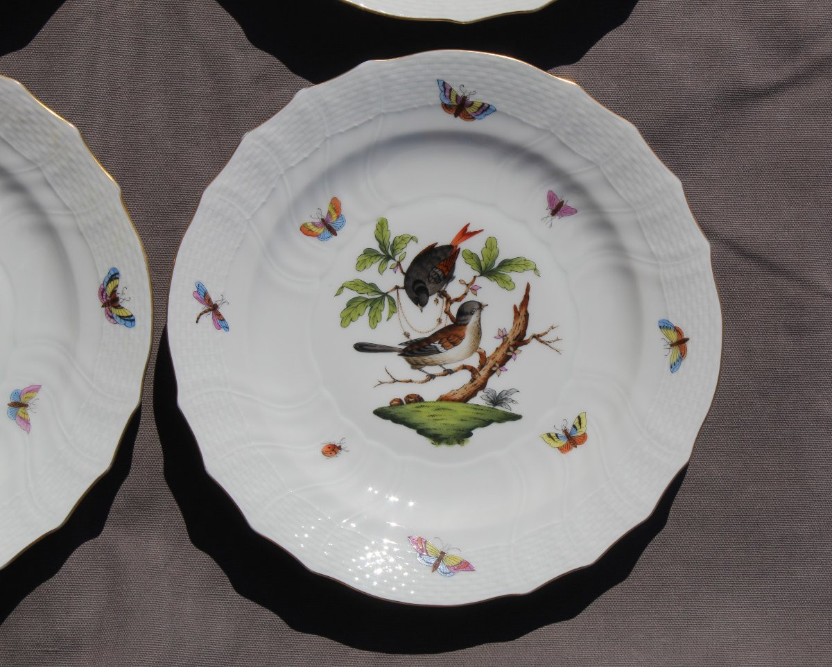 Herend Rothschild 6 Porcelain Dessert Plates 22.5 Cm-photo-3