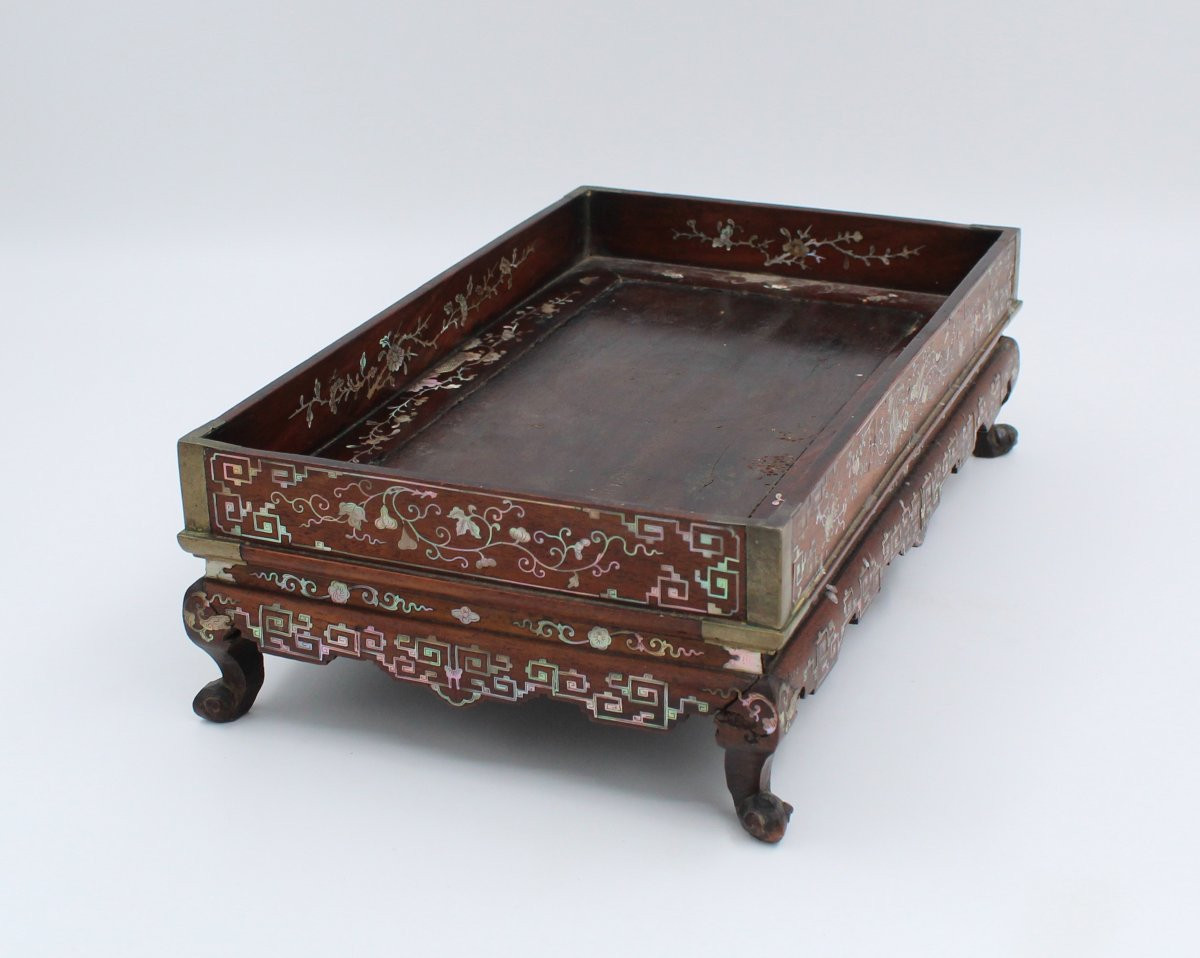 Small Rectangular Tray In Wood And Mother-of-pearl Tonkin China Vietnam 19th Century-photo-2
