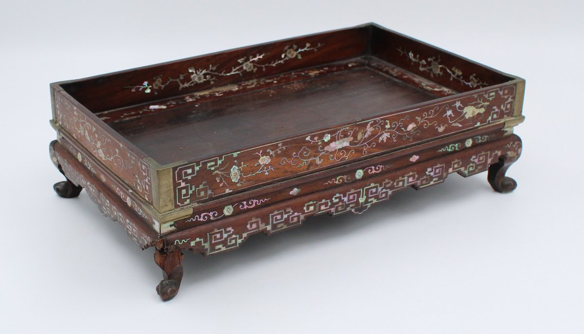 Small Rectangular Tray In Wood And Mother-of-pearl Tonkin China Vietnam 19th Century-photo-4