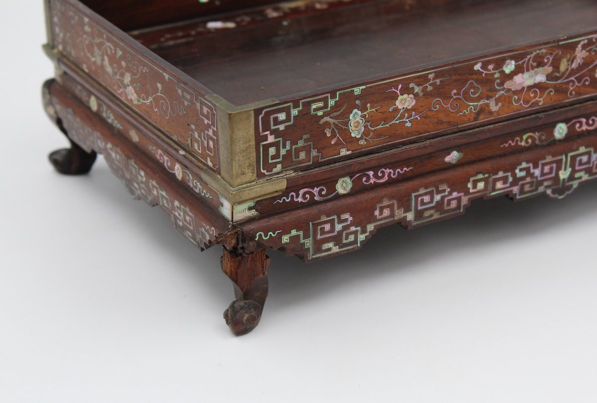 Small Rectangular Tray In Wood And Mother-of-pearl Tonkin China Vietnam 19th Century-photo-1