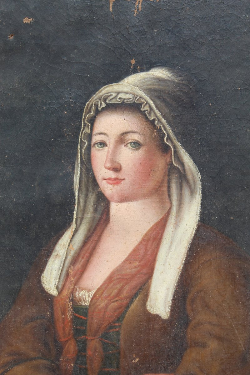 Oil On Canvas, French School, Late 18th Century, Representing A Peasant Woman-photo-2
