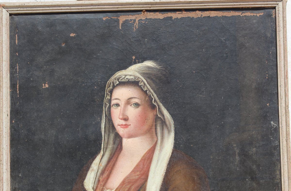 Oil On Canvas, French School, Late 18th Century, Representing A Peasant Woman-photo-4
