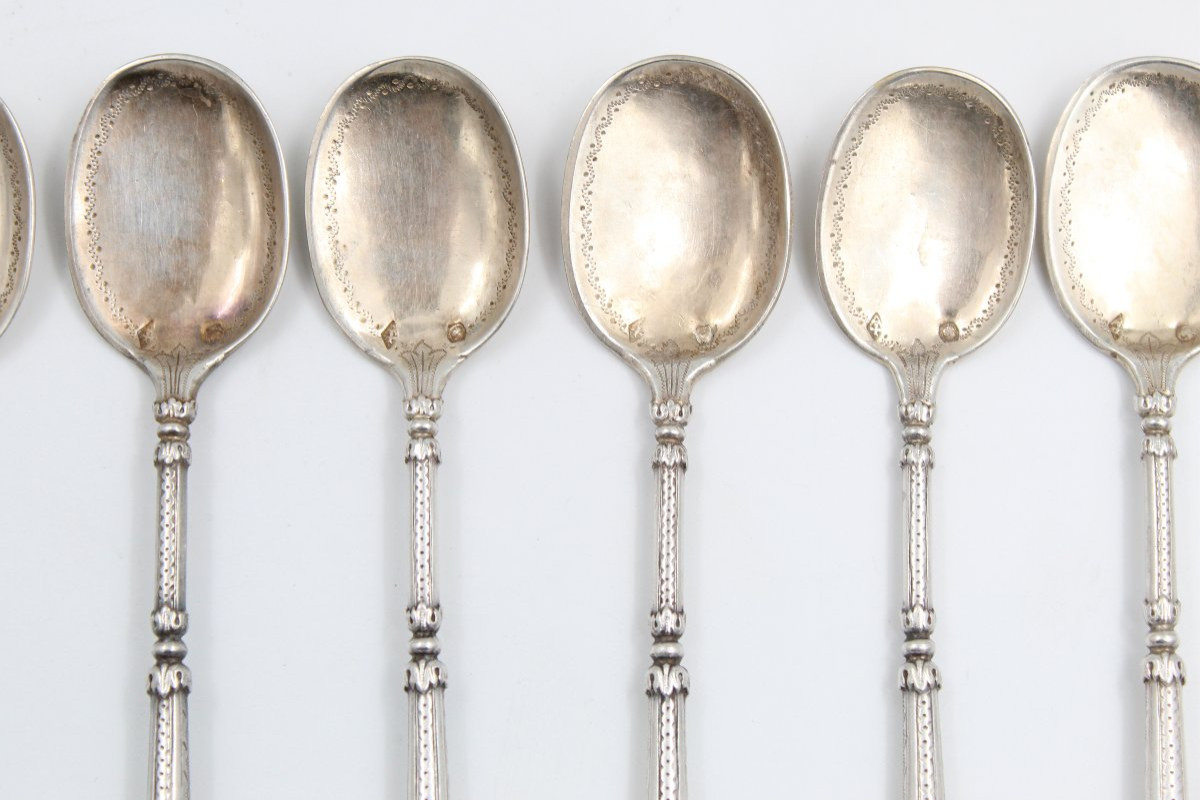 19th Century Minerva Solid Silver Bird Ice Cream Set Russian Machine-photo-2