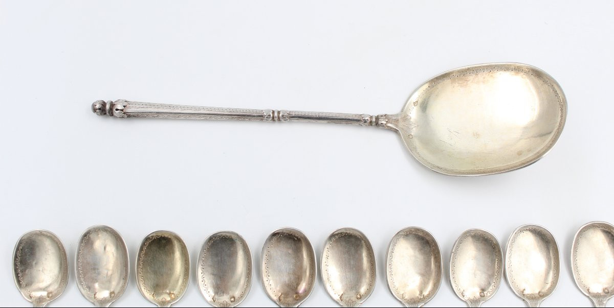 19th Century Minerva Solid Silver Bird Ice Cream Set Russian Machine-photo-4