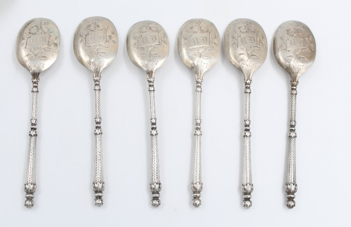 19th Century Minerva Solid Silver Bird Ice Cream Set Russian Machine-photo-2