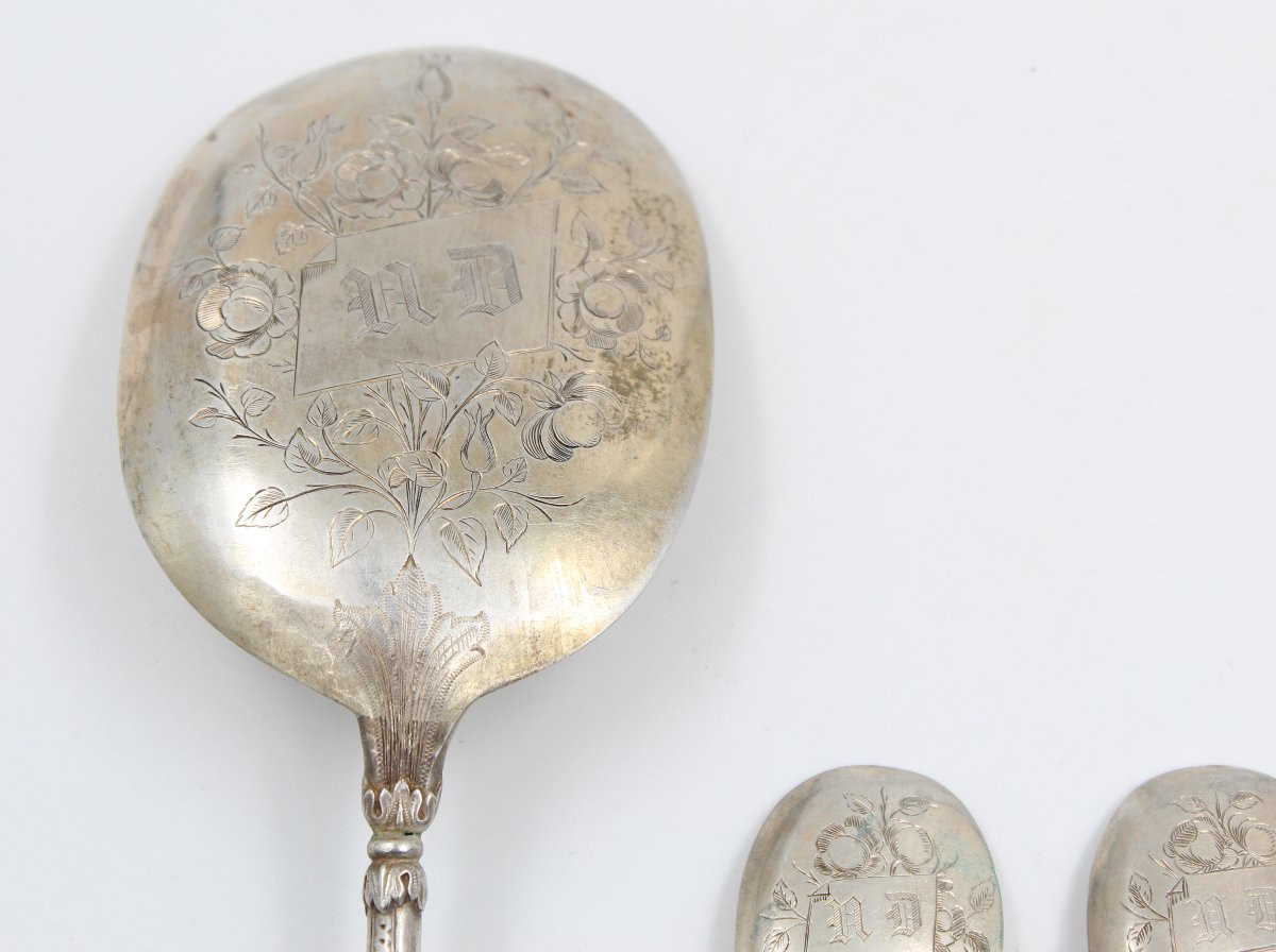 19th Century Minerva Solid Silver Bird Ice Cream Set Russian Machine-photo-4