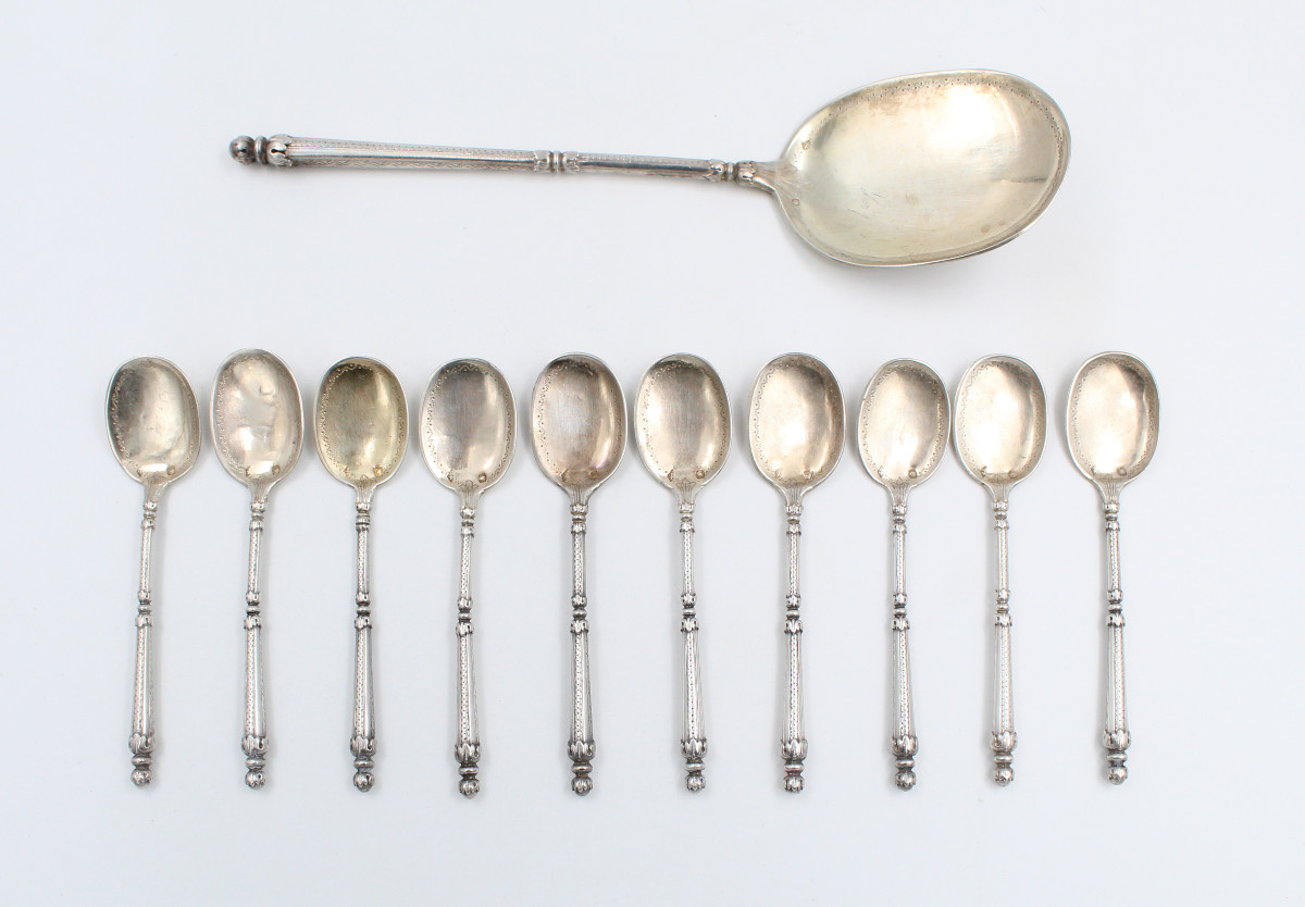 19th Century Minerva Solid Silver Bird Ice Cream Set Russian Machine