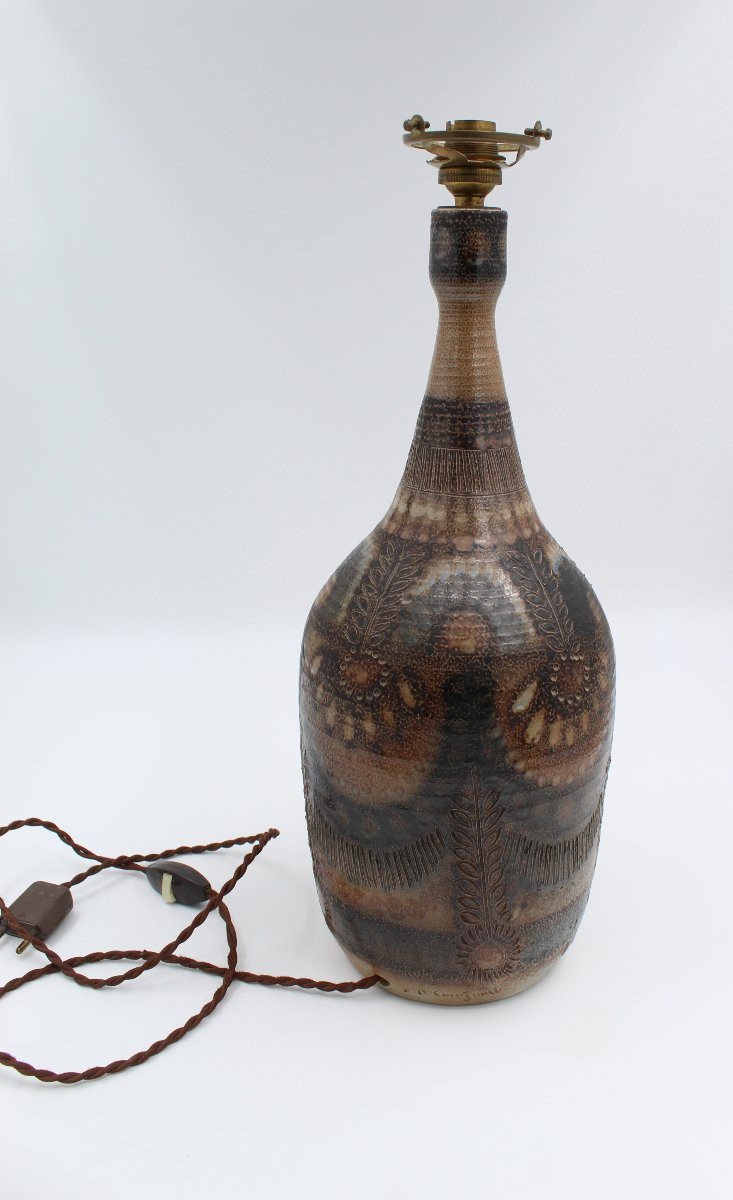 Ceramic Lamp Base Signed Jc Courjault Keraluc In Quimper Circa 1970-photo-4