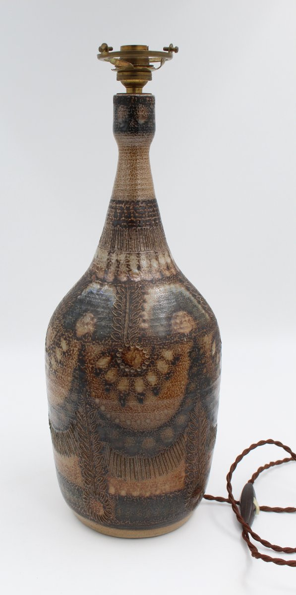 Ceramic Lamp Base Signed Jc Courjault Keraluc In Quimper Circa 1970-photo-2