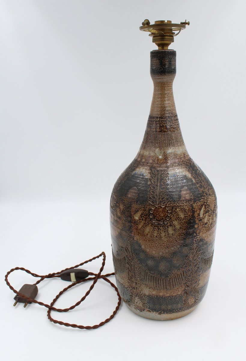 Ceramic Lamp Base Signed Jc Courjault Keraluc In Quimper Circa 1970-photo-4
