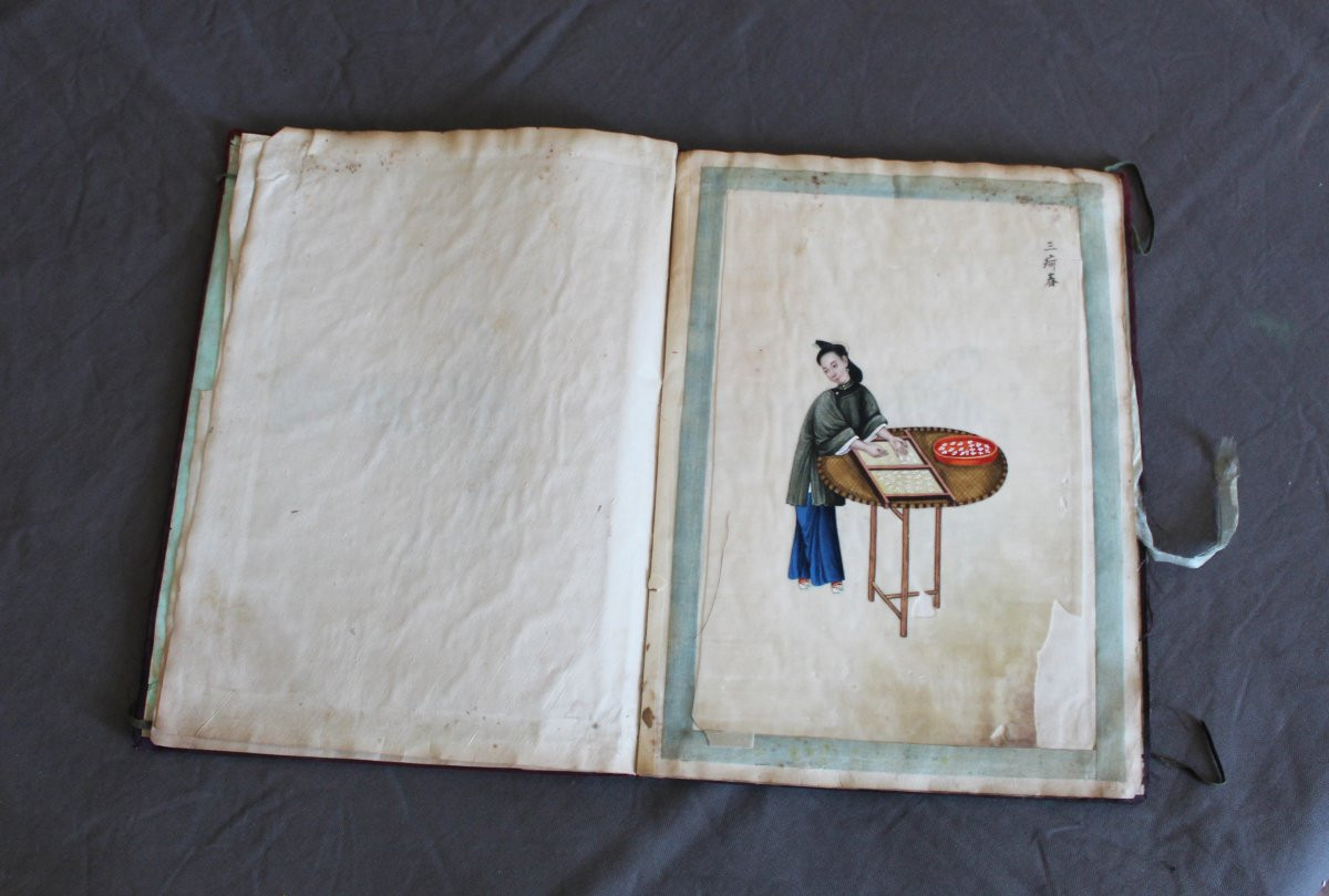 Album 16 peintures sur papier de riz signées CHINE 19 EME YOEEQUA-photo-2