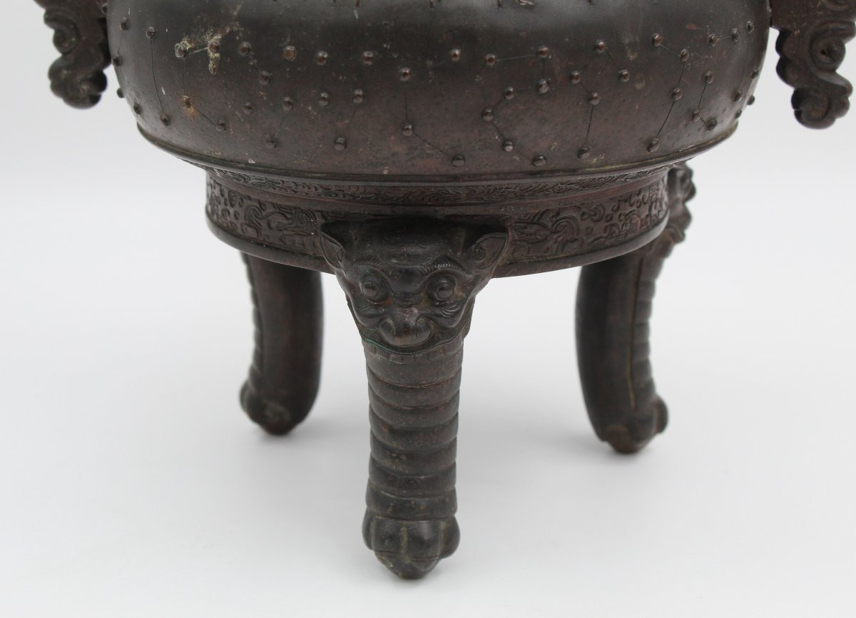 Brûle-parfum en bronze avec chien de Fô Chine Indochine Vietnam-photo-3