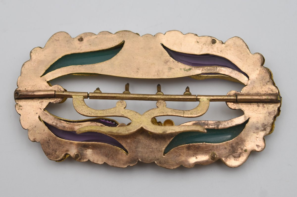 Ancienne boucle de ceinture du XIX ème siècle pomponne et pierres fines-photo-3