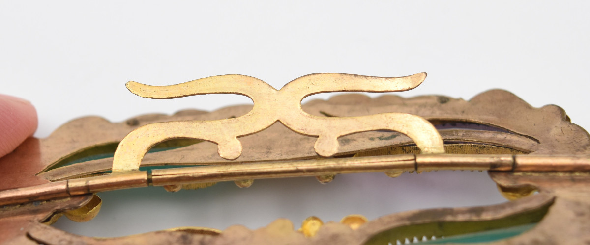 Ancienne boucle de ceinture du XIX ème siècle pomponne et pierres fines-photo-4