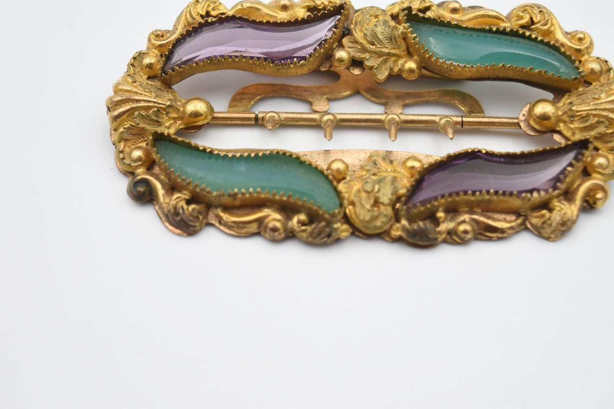 Ancienne boucle de ceinture du XIX ème siècle pomponne et pierres fines-photo-1