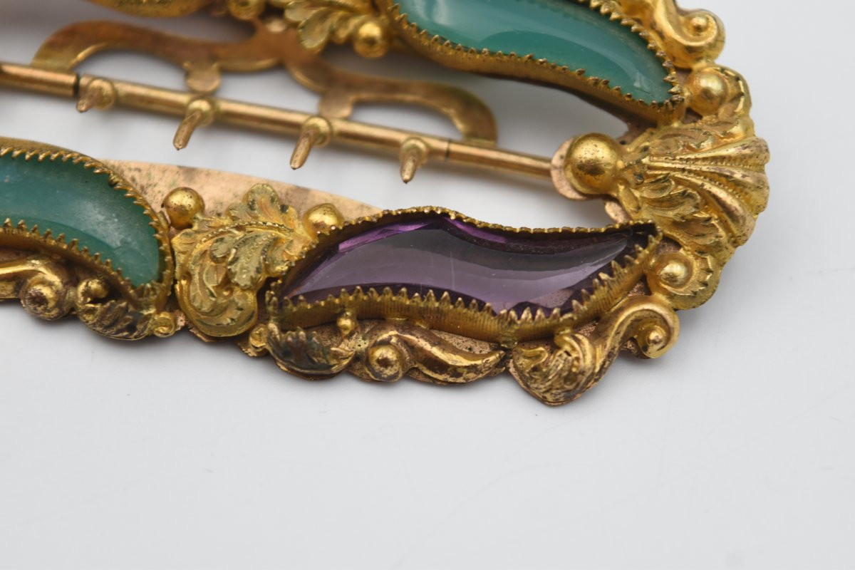 Ancienne boucle de ceinture du XIX ème siècle pomponne et pierres fines-photo-2