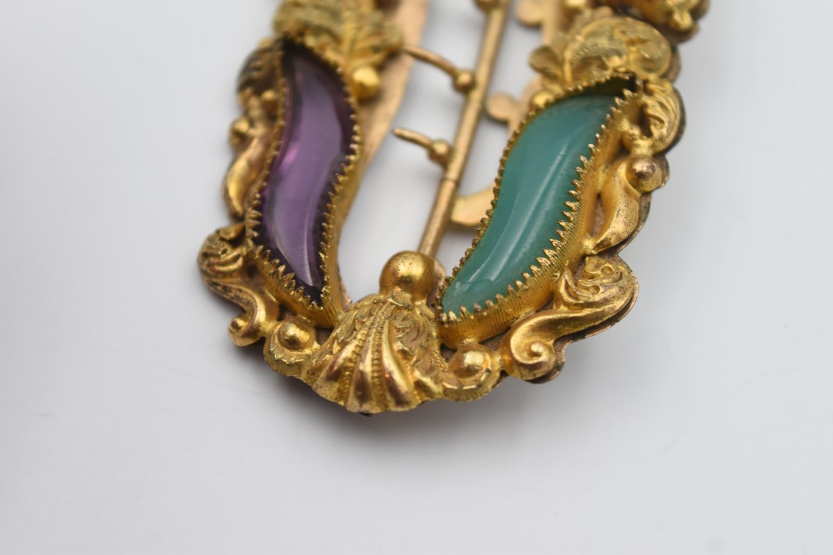 Ancienne boucle de ceinture du XIX ème siècle pomponne et pierres fines-photo-3
