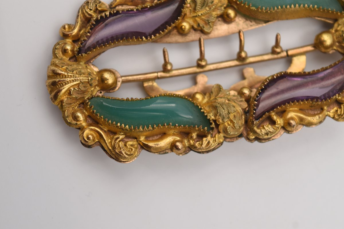 Ancienne boucle de ceinture du XIX ème siècle pomponne et pierres fines-photo-4