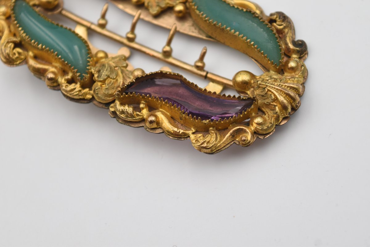 Ancienne boucle de ceinture du XIX ème siècle pomponne et pierres fines-photo-5