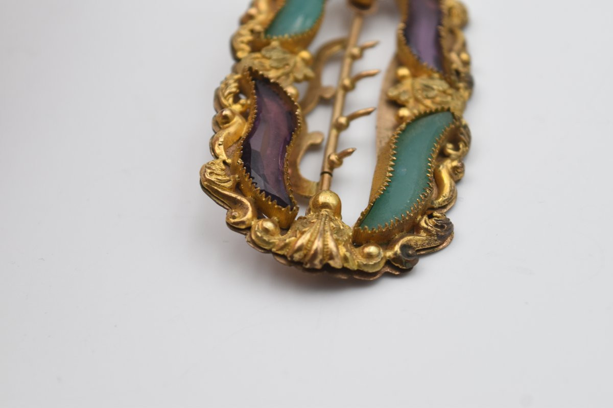 Ancienne boucle de ceinture du XIX ème siècle pomponne et pierres fines-photo-6
