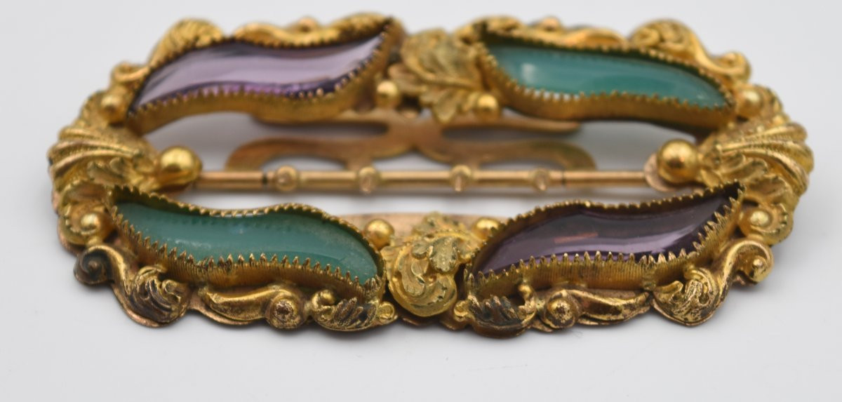 Ancienne boucle de ceinture du XIX ème siècle pomponne et pierres fines-photo-7